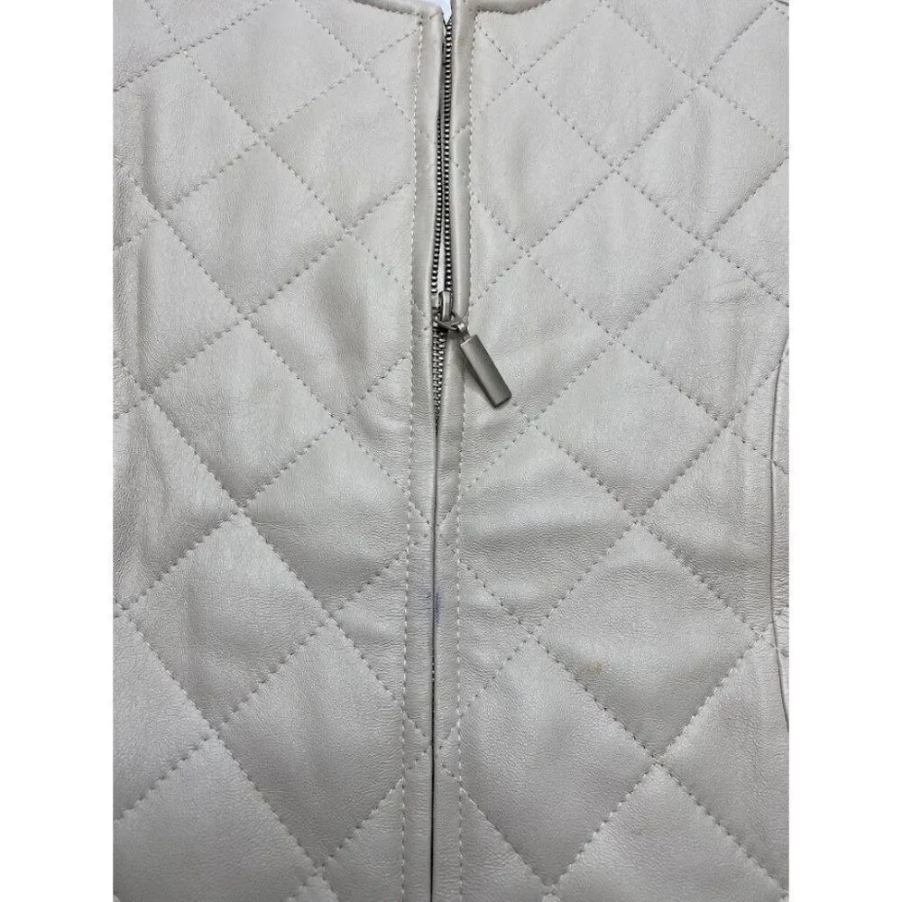 Patricia McCoy Leather Vest Jacket‎ Women's XS Cream Quilted Sleeveless Zipper